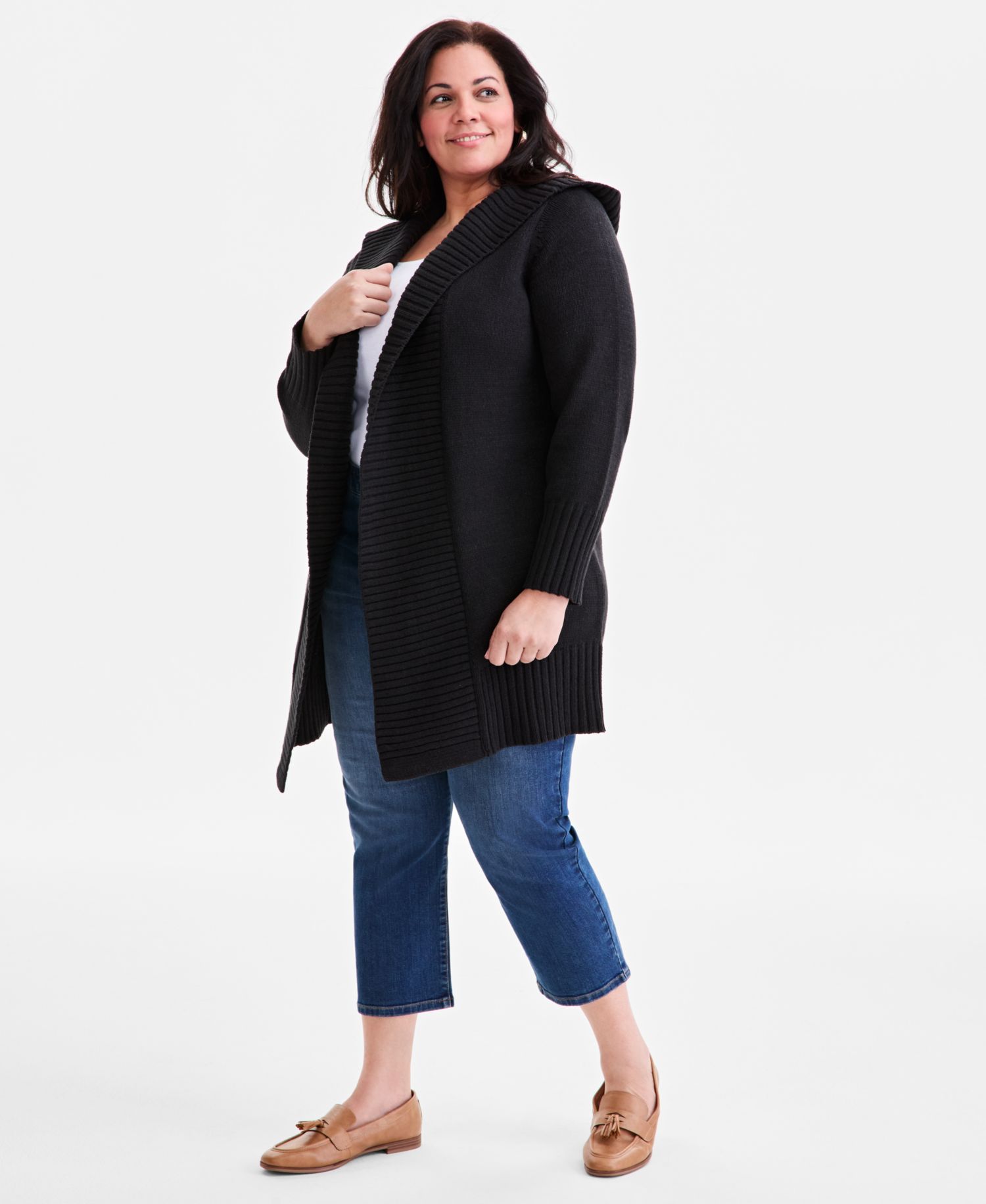 Plus Size Hooded Open-Front Cardigan Sweater