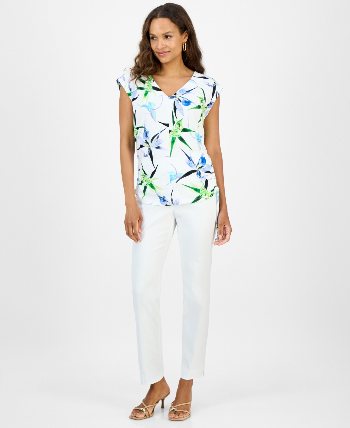 Inc International Concepts Petite Cotton Printed V-neck Top, Exclusively At Macy's