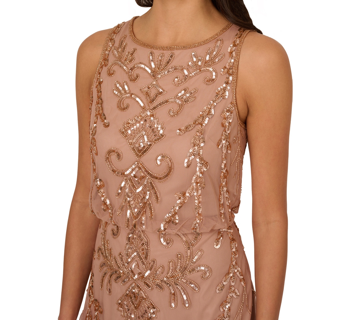 Adrianna Papell Women's Boat-neck Embellished Sheath Dress In Neutral