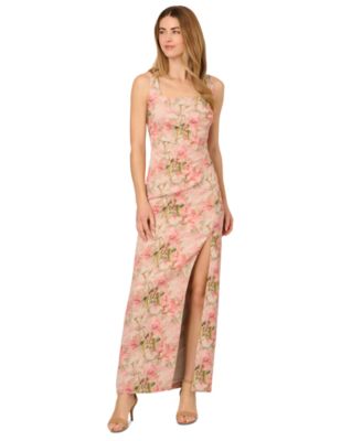Women's Jacquard High-Slit Column Gown