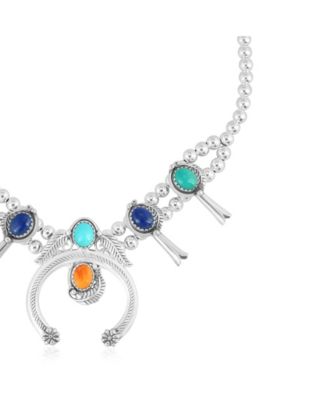Sterling Silver Multi-Color Gemstone Squash Blossom Necklace, 17 to 20 Inches