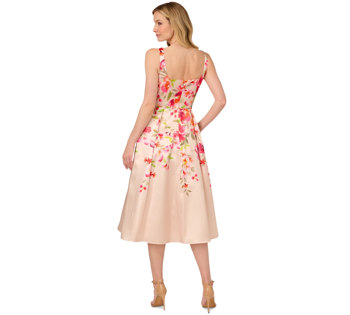 Shop Adrianna Papell Women's Mikado Floral-print Midi Dress