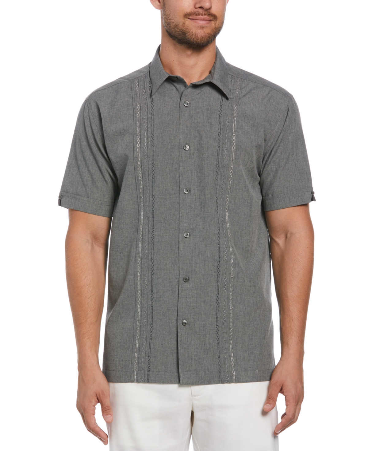 Men's Geo Embroidered Panel Chambray Shirt - Delphinium Blue