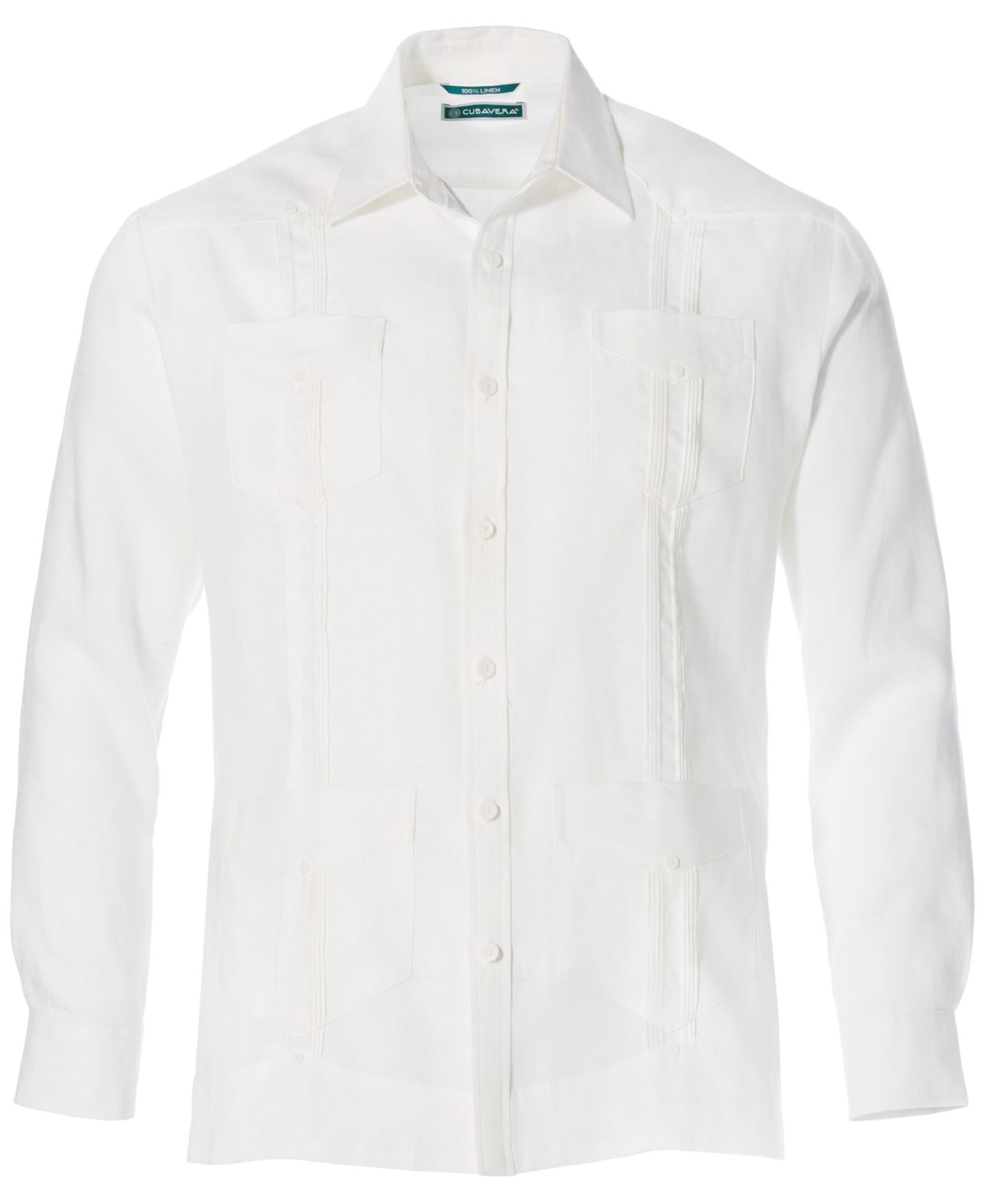 Мужская рубашка Cubavera 100% Linen Long Sleeve 4 Pocket Guayabera, цвет: Яркий белый — фото 5