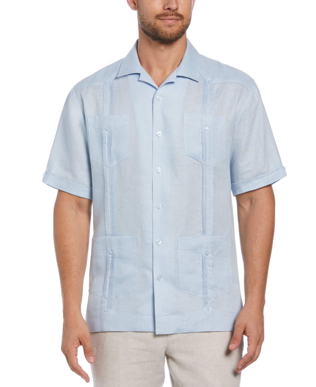 Men's 100% Linen Short Sleeve 4 Pocket Guayabera Shirt - Cashmere Blue