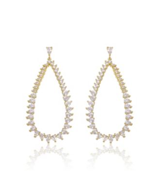 14K Gold Plated Cubic Zirconia Raindrop Front-Facing Hoop Earrings