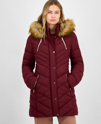 Juniors' Faux-Fur Hooded Puffer Coat