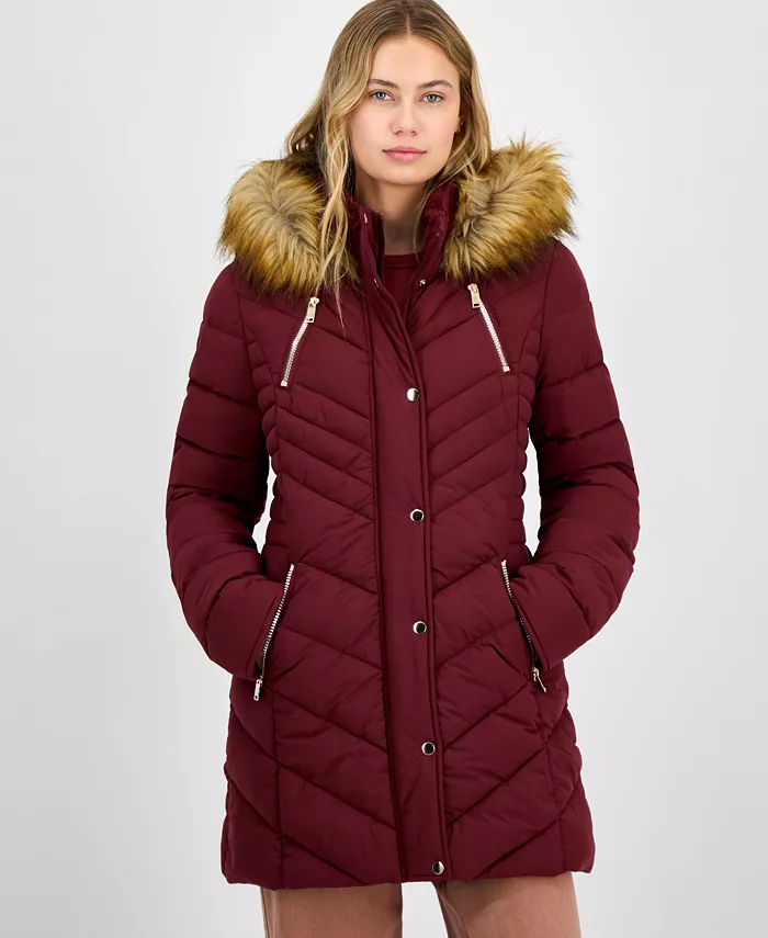 Juniors' Faux-Fur Hooded Puffer Coat - thumbnail 3