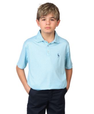 Boys Seafoam Geo Floral Performance Polo Shirt by
