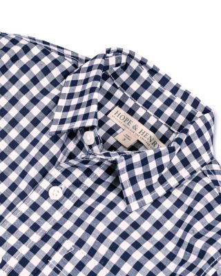 Boys Organic Long Sleeve Stretch Poplin Roll-Up Button Down Shirt