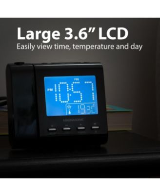 Projection Alarm Clock – AM/FM Radio, Auto Time Set, Dual Alarm, Temp/Date Display, Battery Backup, Bonus Aux Cable