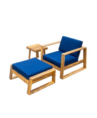 Acacia Wood Outdoor Lounge Set - Chair & Ottoman, Perfect for Patios, Balconies, and Gardens