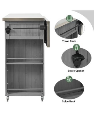 Fir Wood Outdoor Kitchen Island with Stainless Steel Top