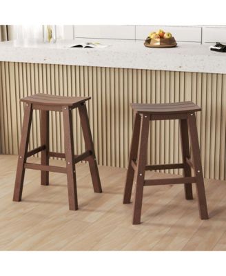 29" Patio Bar Stool Set of 2 with Curved Seat & Footrests for Backyard Outdoor