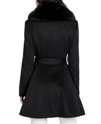 Women's Belted Faux-Fur-Collar Button-Front Coat