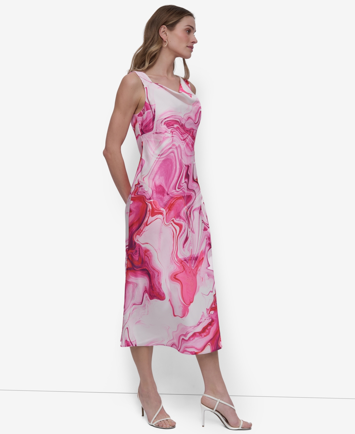Shop Dkny Women's Printed Cowlneck Sleeveless Midi Dress