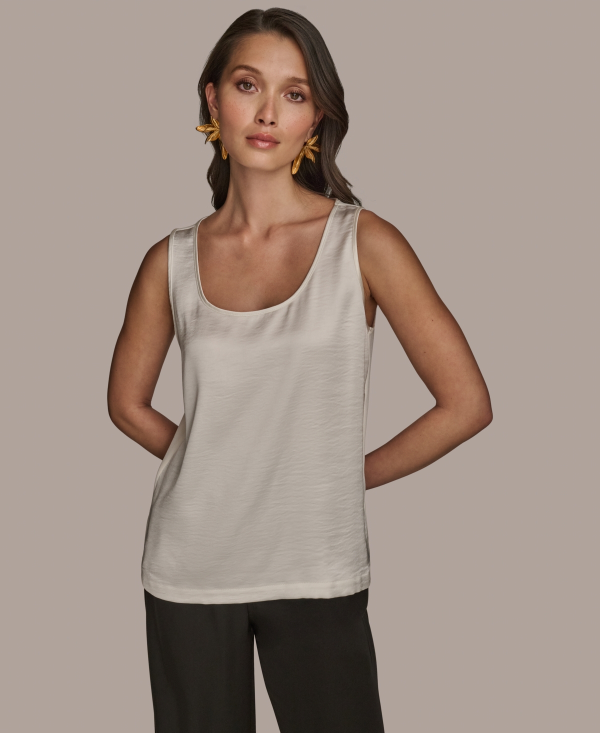 Women's Satin Scoop-Neck Tank Top - Cream