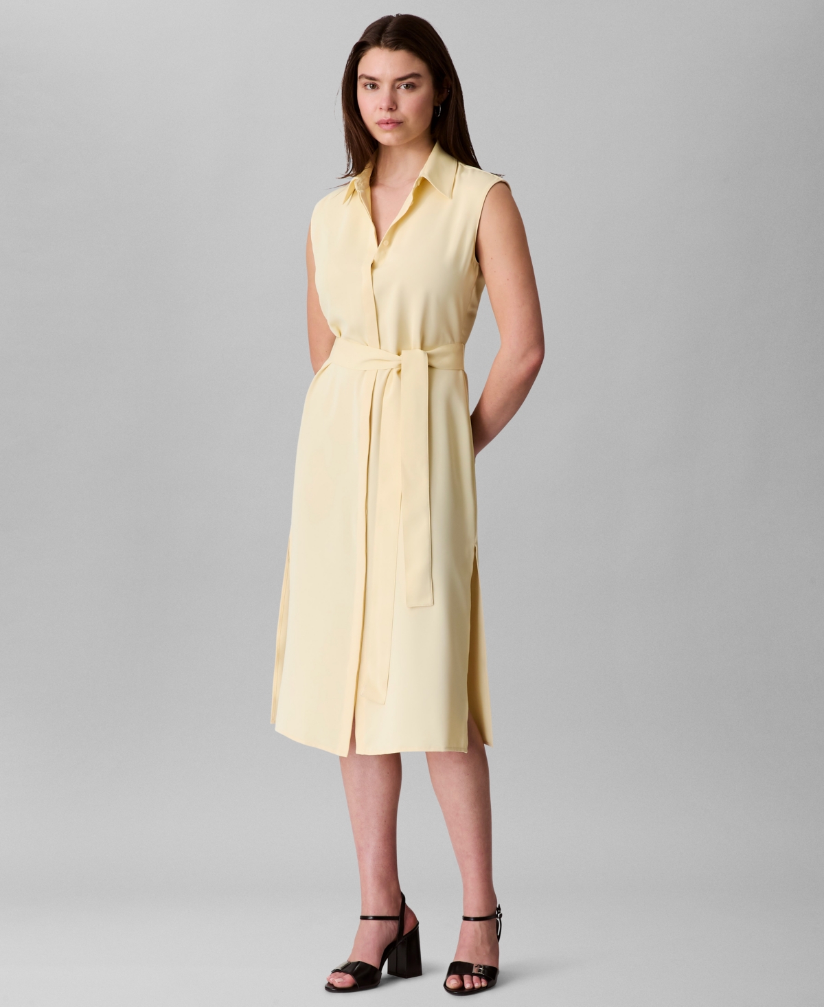 Calvin Klein Women's Collared Tie-waist Sleeveless Shirtdress
