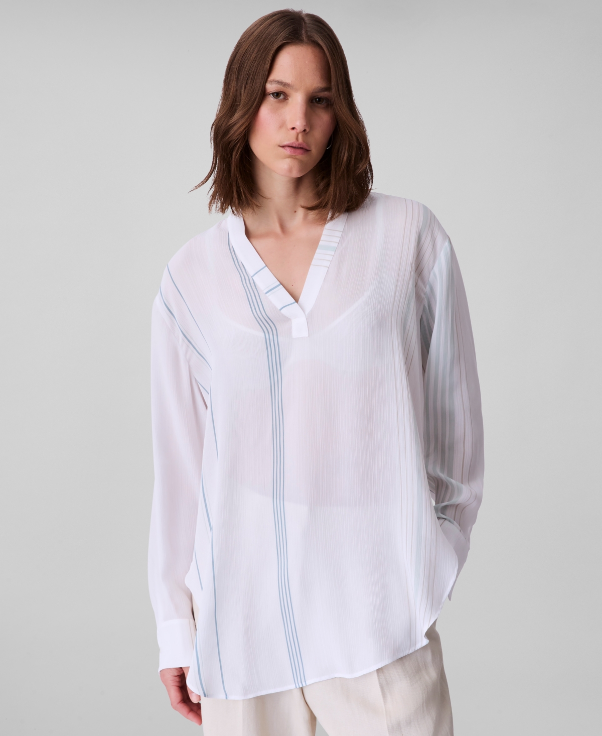 Women's Long-Sleeve Multi Stripe Tunic - Brilliant White