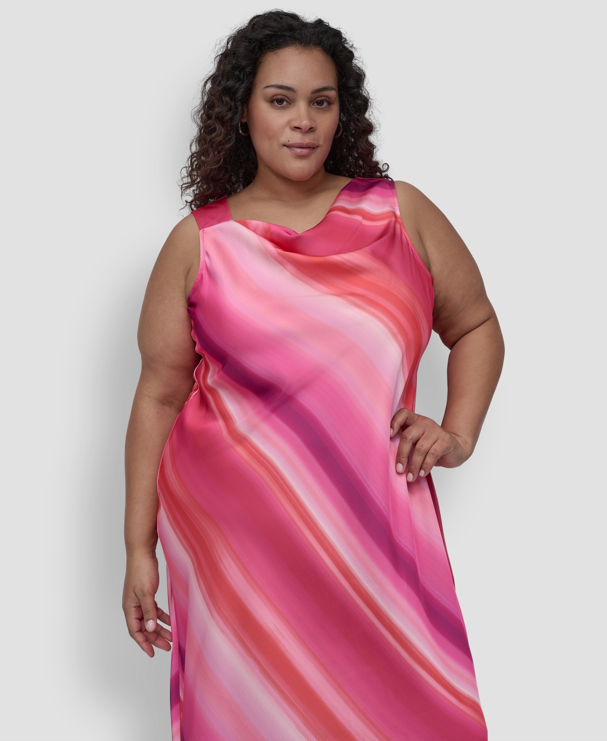 Dkny Plus Size Printed Cowlneck Sleeveless Midi Dress