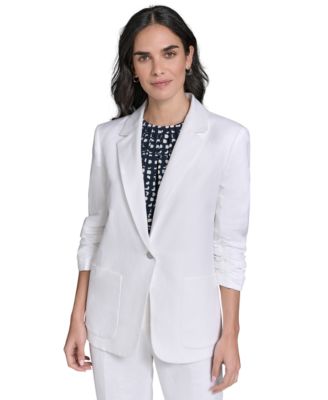 Calvin Klein - Petite Ruched-Sleeve Linen-Blend Blazer