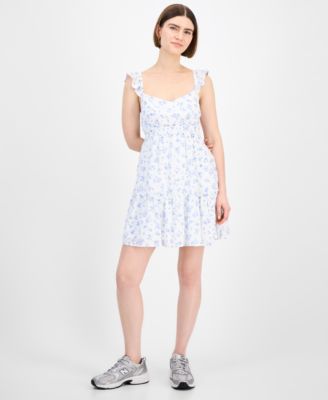 Pink Rose - Juniors' Flutter-Sleeve Floral-Print Mini Dress