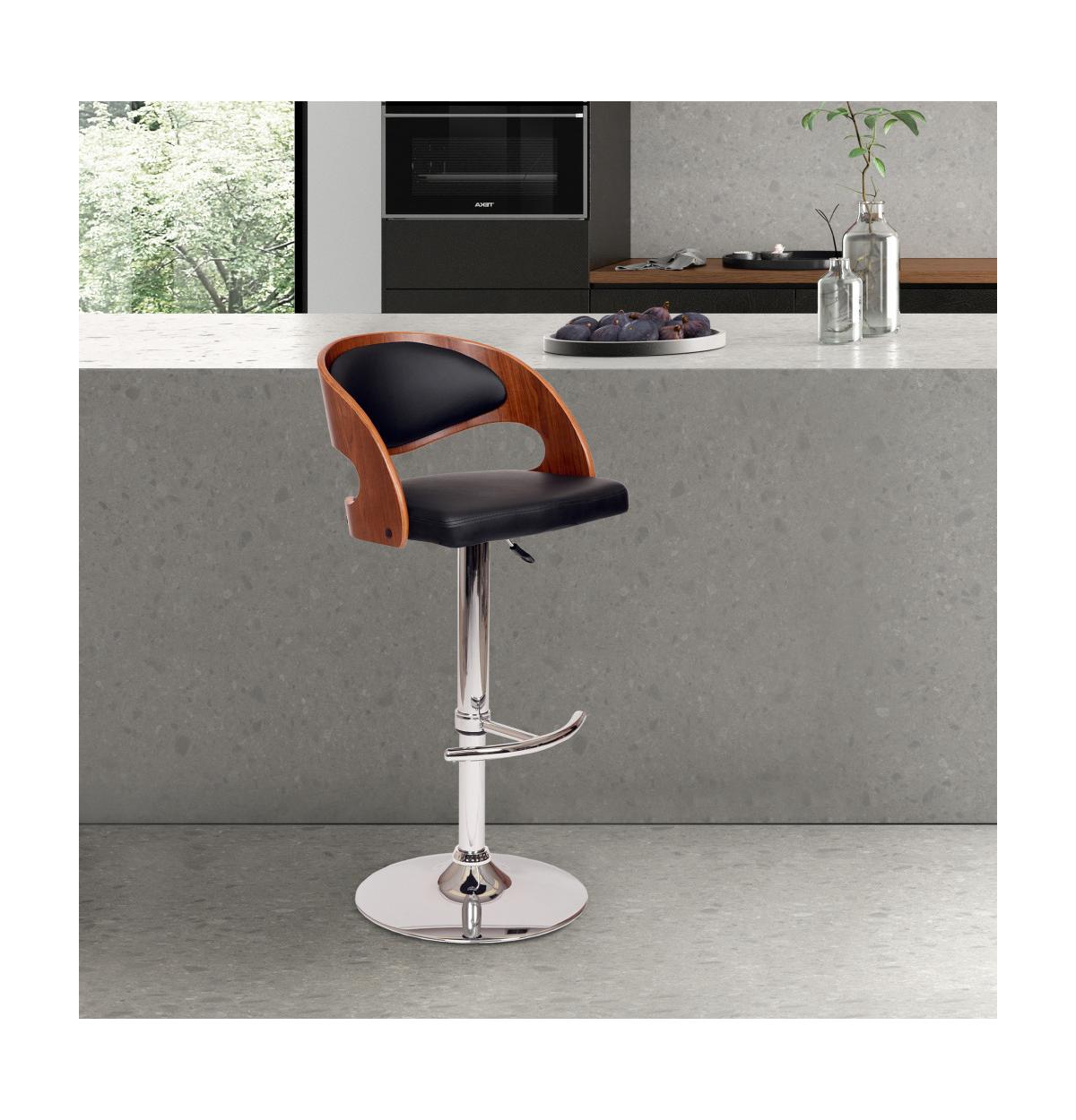 Low Back Adjustable Bar Stool – Faux Leather Seat with Chrome Finish