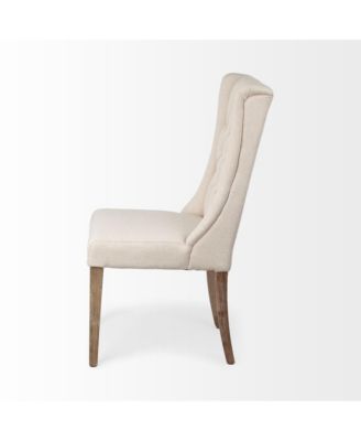 Tufted Cream And Brown Upholstered Linen Wing Back Dining Side Chair