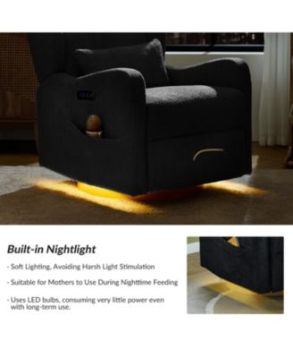 Rosalina Modern Recliner with Built-In Nightlight and Wooden Base