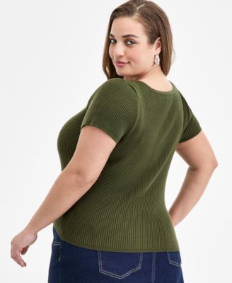 Trendy Plus Size Ribbed Zip-Front Sweater, Exclusively at Macy's