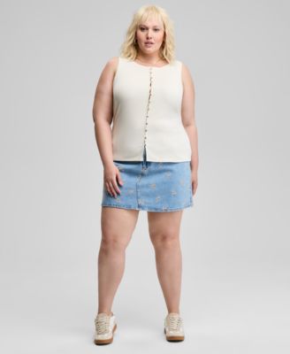Now This Trendy Plus Size Button Front Tank Top Floral Embroidered Denim Skirt Exclusively At Macys