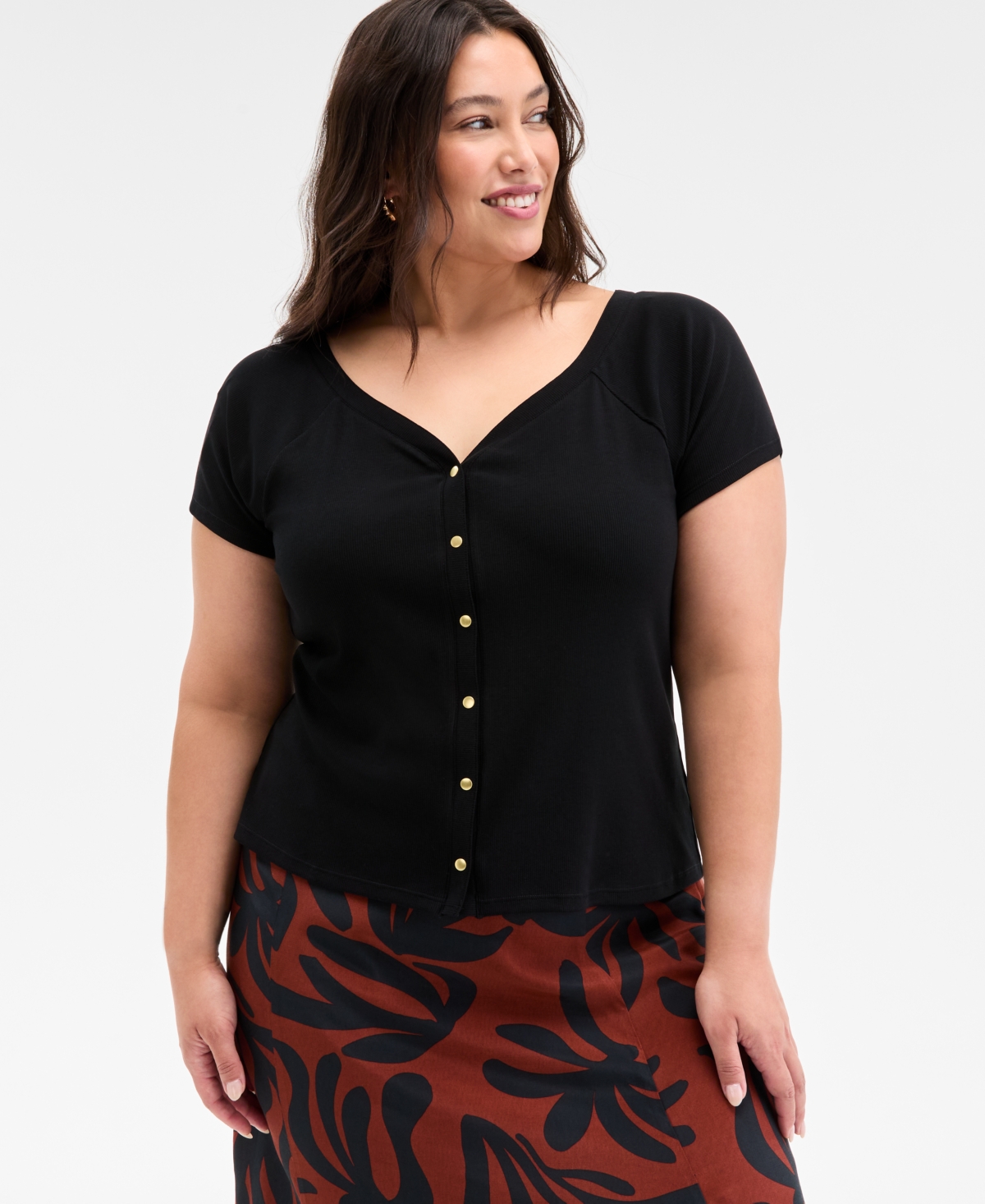 On 34th Trendy Plus Size Snap-front T-shirt, Exclusively At Macy's