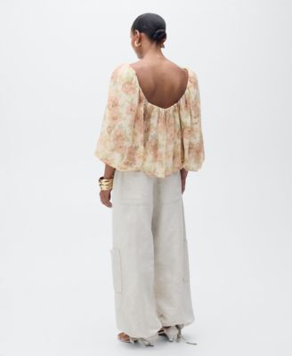 Women's Open-Back Floral Blouse