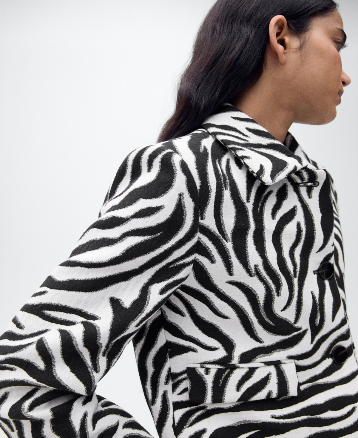Mango Women's Buttons Detail Zebra-Print Jacket
