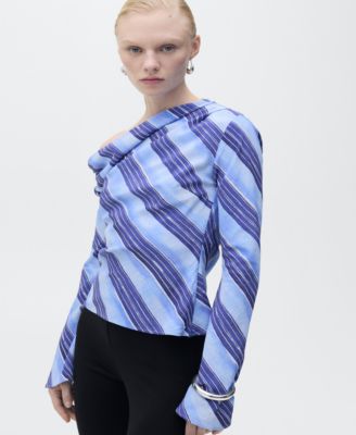 MANGO - Women's Asymmetrical Striped Blouse
