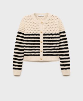 Women's Striped Openwork Knitted Cardigan Sweater