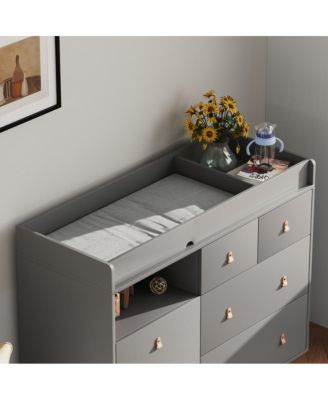 Diaper Table with 4 Drawers, Baby Changing Station with Storage Compartments