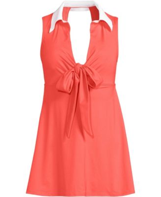 Women's Polo Collar Tie Front Swim Dress Swimsuit