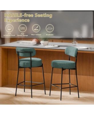 Set of 2,Metal/Fabric, 24 Inches Modern Counter Height Bar Stools with Curved Back, Upholstered Boucle Barstools for Kitchen Island, Cafe