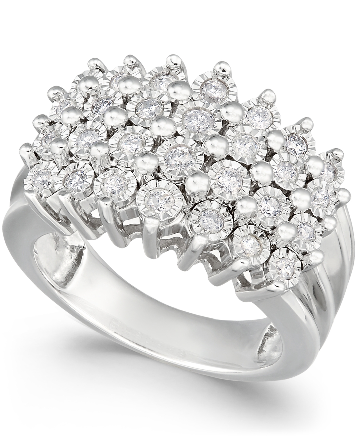 Diamond Multi-Row Ring (1/2 ct. t.w.) in Sterling Silver or 14K Gold Over Sterling Silver - Sterling Silver