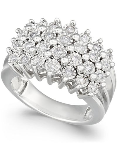 Diamond Multi-Row Ring (1/2 ct. t.w.) in Sterling Silver or 14K Gold ...