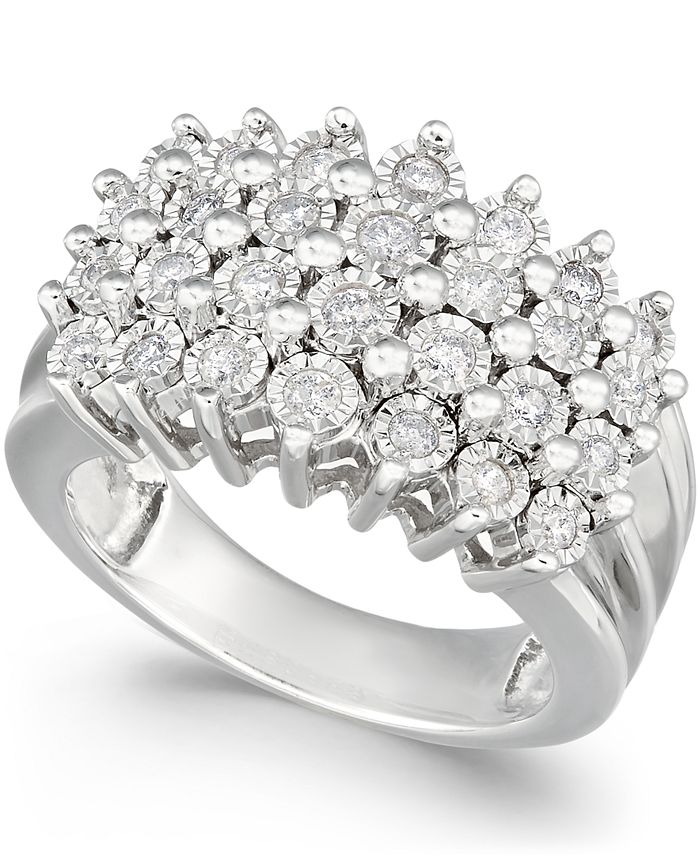 Diamond Multi-Row Ring (1/2 ct. t.w.) in Sterling Silver or 14K Gold Over  Sterling Silver