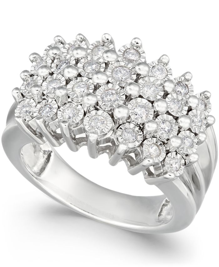 Diamond Multi-Row Ring (1/2 ct. t.w.) in Sterling Silver or 14K Gold Over
