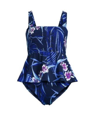 Women's Smocked Tankini Top and High Waisted Bottoms Swimsuit Set