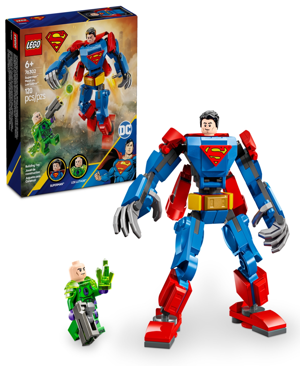 LEGO DC SUPERMAN MECH VS. LEX LUTHOR BUILDING TOY 76302, 120 PIECES 