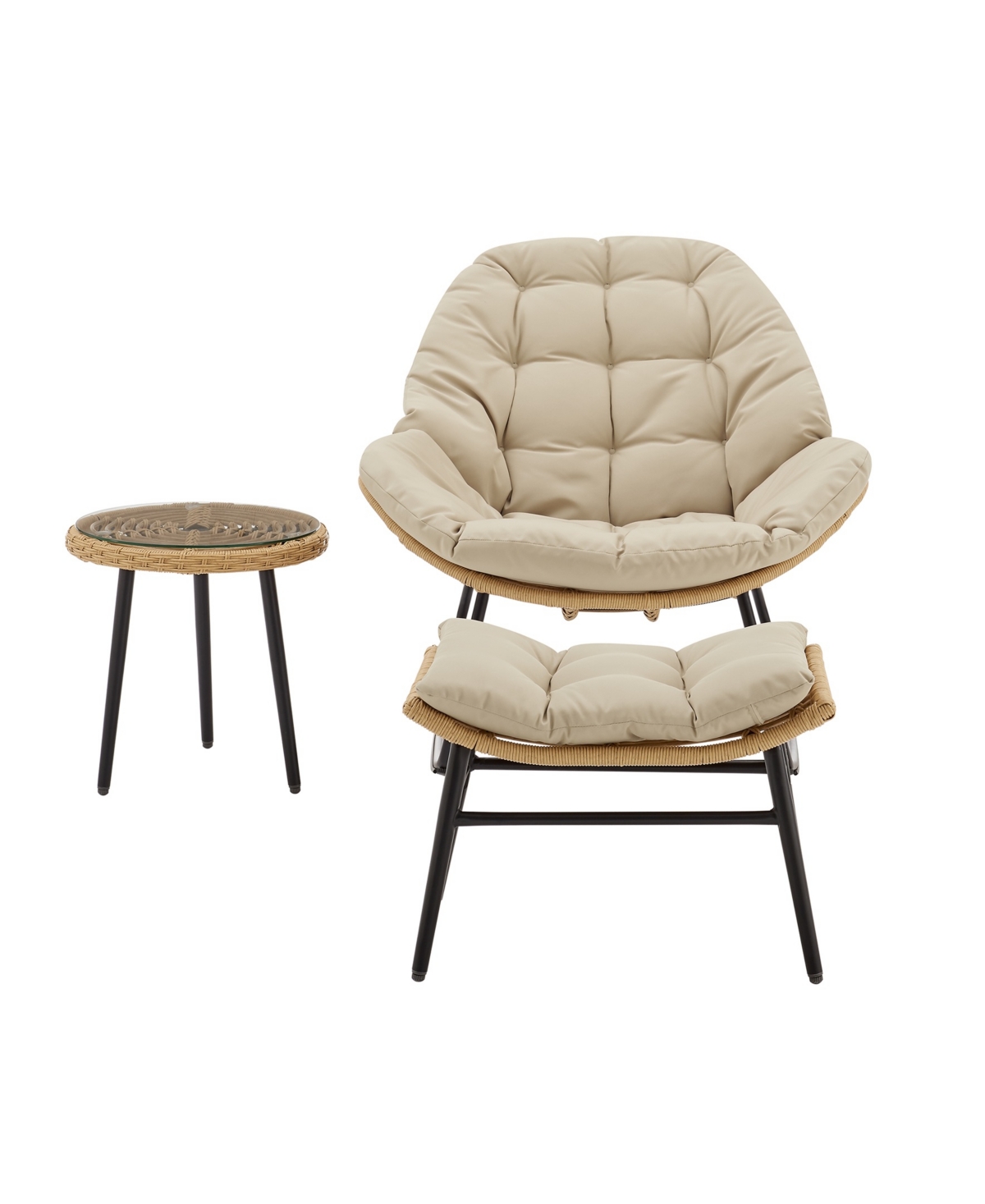 Manhattan Comfort Benson 3-Pc. Modern Upholstered Patio Rocking Chair Set - Cream