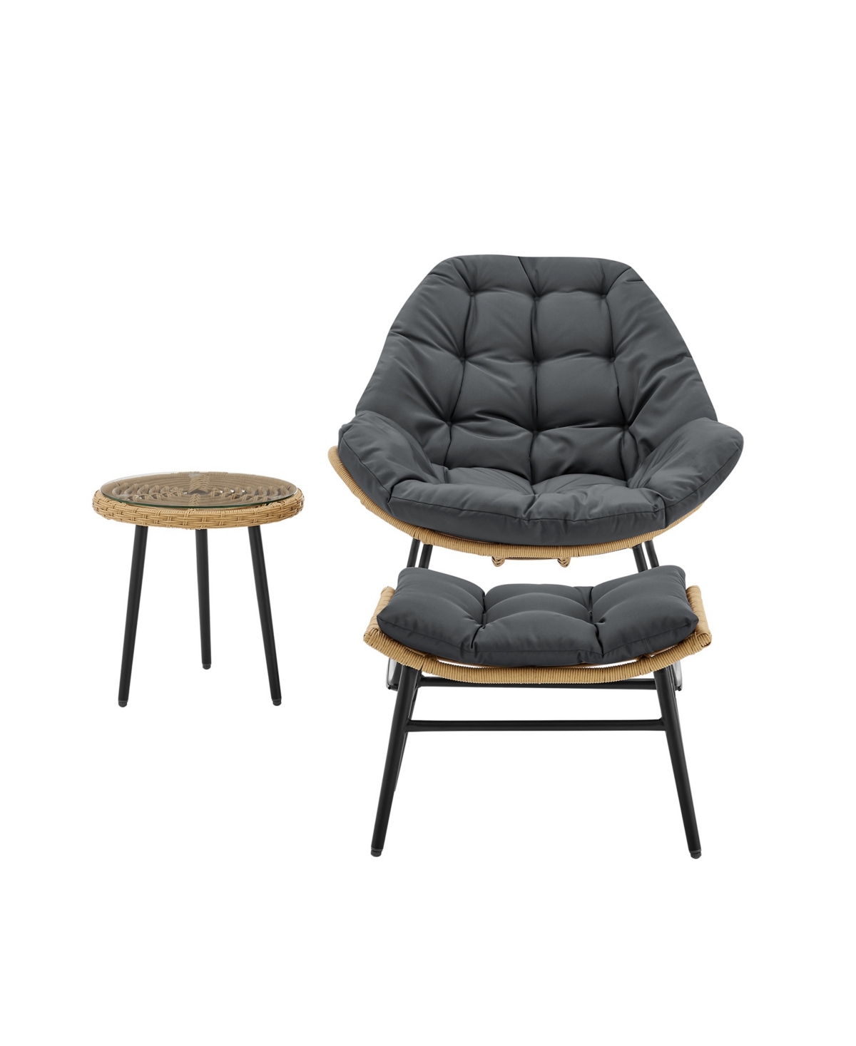 Manhattan Comfort Benson 3-Pc. Modern Upholstered Patio Rocking Chair Set - Gray