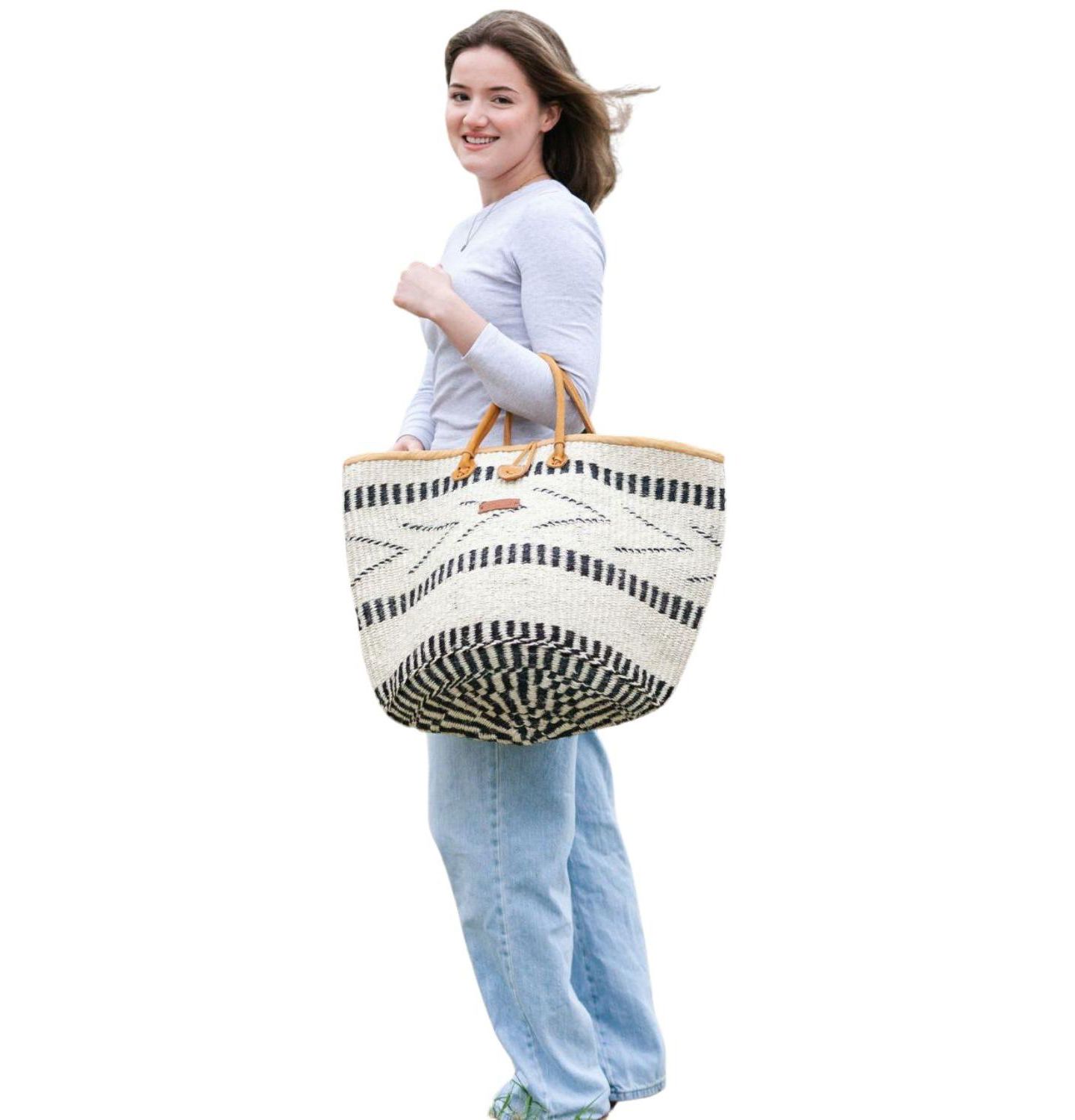 Женская сумка SAWA SAWA Balance Point Handwoven Straw Sisal Basket, цвет: Белый / Чёрный — фото 9
