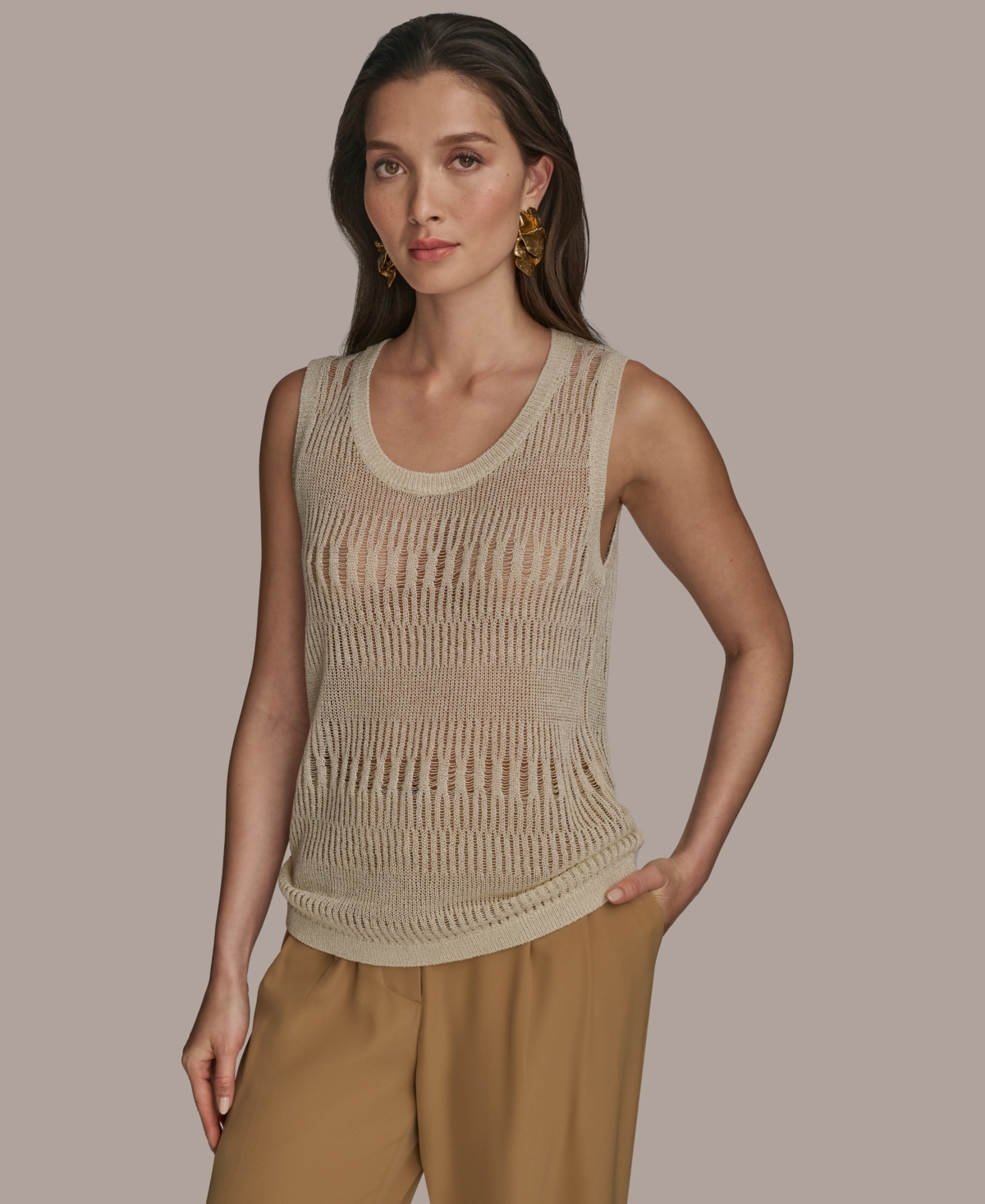 Women's Mixed-Stitch Sleeveless Knit Top - Cream