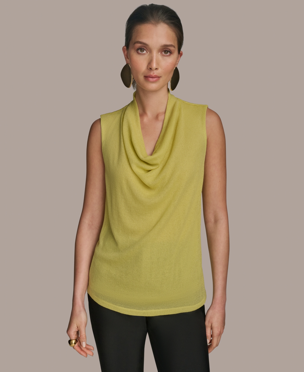 Women's Sleeveless Cowlneck Gauze Blouse - Scuffed Citron